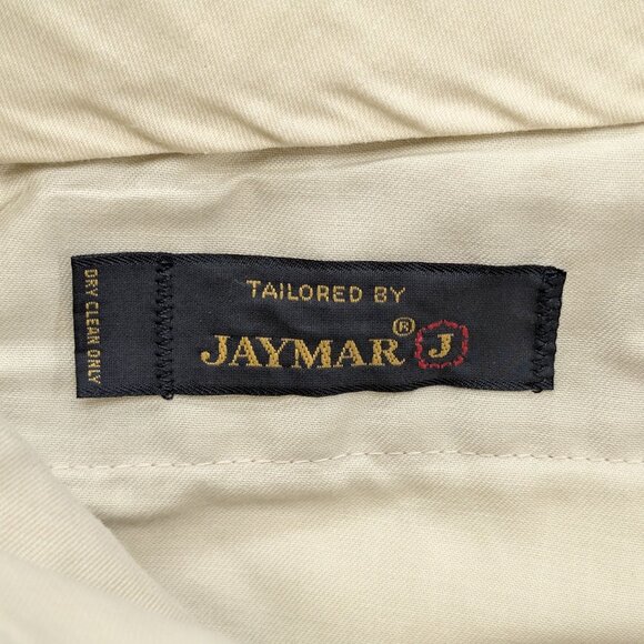 Vtg Jaymar Pants Mens Beige Light Blue Check Flat Front Slacks Size 34x32 - Picture 6 of 11